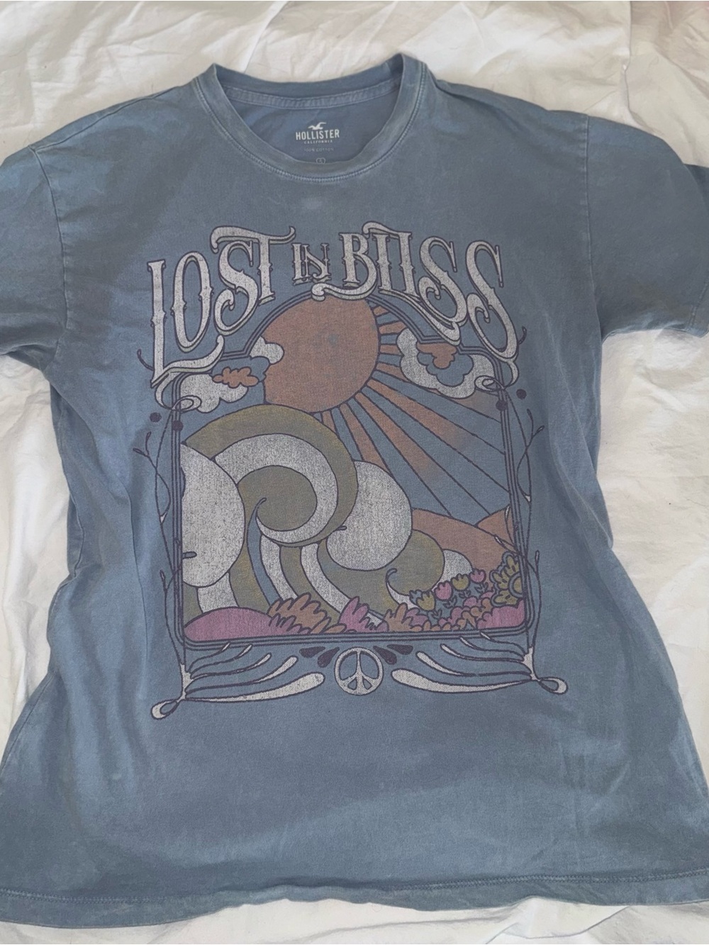 Hollister 100% Cotton ‘Lost in Bliss’ Light Blue Oversized Graphic Tee - S - Picture 4 of 9